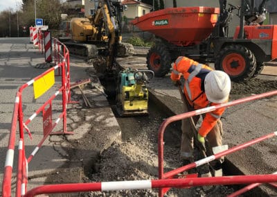Chantier de pose de réseaux commune Le Chambon-Feugerolles